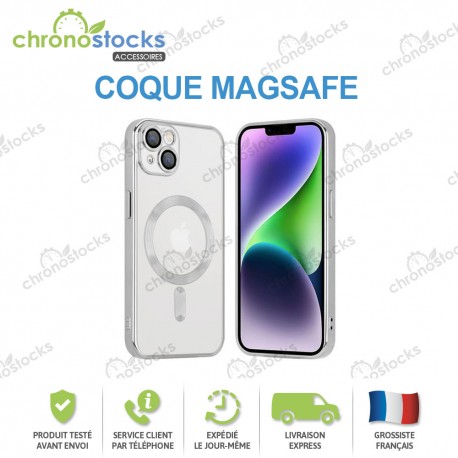 Coque silicone arrière transparente gris MagSafe iPhone 14 Pro Max