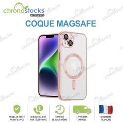 Coque silicone arrière transparente rose MagSafe iPhone 14