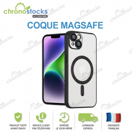 Coque silicone arrière transparente Noir MagSafe iPhone 14 Pus