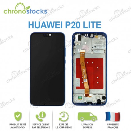 Ecran LCD vitre tactile châssis Huawei P20 Lite Bleu Ane-Lx1