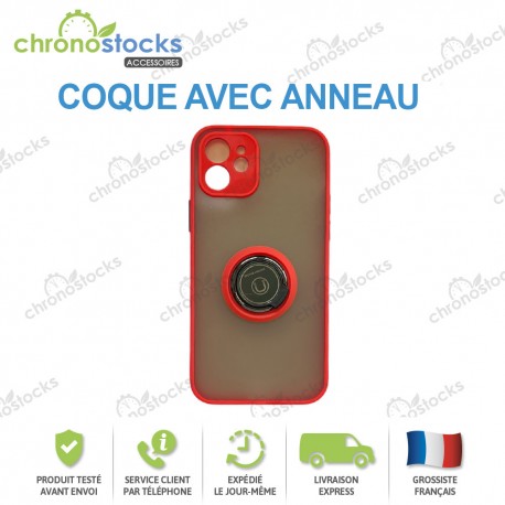 Coque arrière gomme Rouge avec anneau iPhone 15