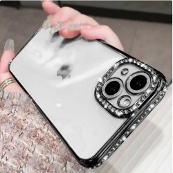 Coque silicone transparente avec strass noir iPhone 15