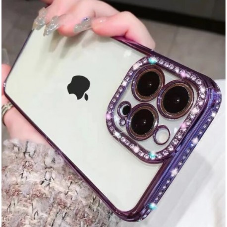 Coque silicone transparente avec strass violet iPhone 15 Pro Max
