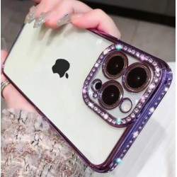 Coque silicone transparente avec strass violet iPhone 15 Plus