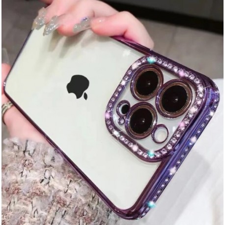 Coque silicone transparente avec strass violet iPhone 14 Pro Max