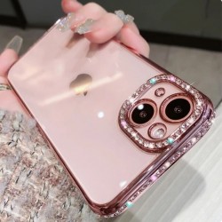 Coque silicone transparente avec strass Rose iPhone 14 Plus