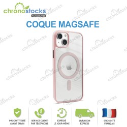 Coque silicone arrière transparente rose MagSafe iPhone 16 Pro Max