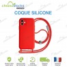 Coque arrière gomme Rouge iPhone 13 avec cordon