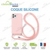 Coque arrière gomme Rose iPhone 13 avec cordon