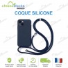 Coque arrière gomme Bleu Navy iPhone 14 Pro Max avec cordon